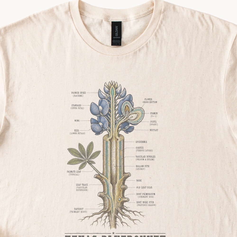 Texas Bluebonnet Anatomy Vintage Style Science Tee